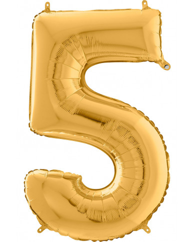 Gold foil balloon in the shape of a number 5, height cm.66 Gold foil balloon in the shape of a number 5, height cm.66