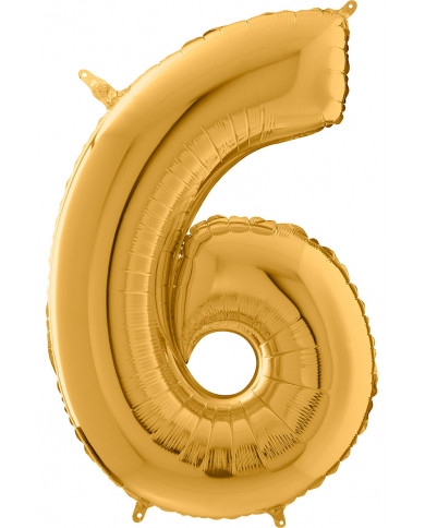 Gold foil balloon in the shape of a number 6, height cm.66