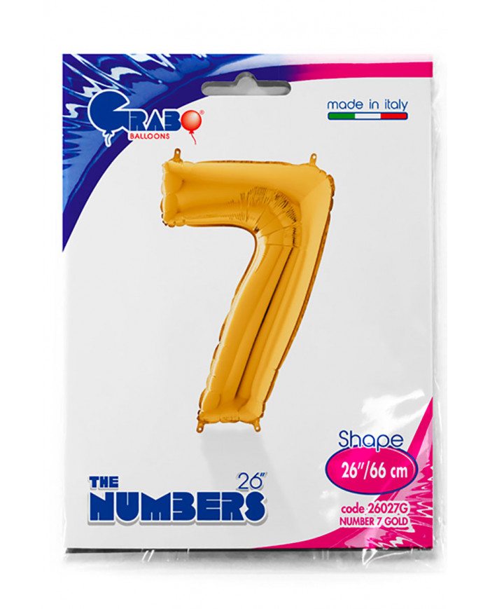 Gold foil balloon in the shape of the number 7, height cm.66