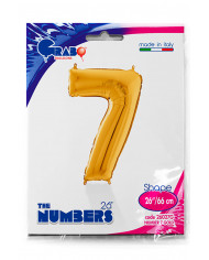 Gold foil balloon in the shape of the number 7, height cm.66