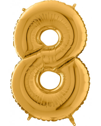 Gold foil balloon in the shape of a number 8, height cm.66