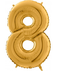 Gold foil balloon in the shape of a number 8, height cm.66