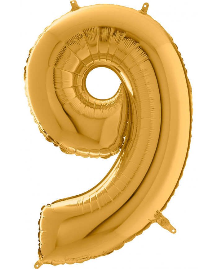 Gold foil balloon in the shape of the number 9, height cm.66