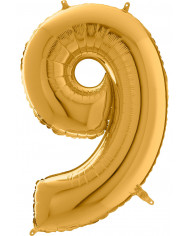 Gold foil balloon in the shape of the number 9, height cm.66