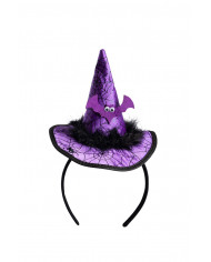 Mini purple witch hat in satin with spider, height cm.14, which