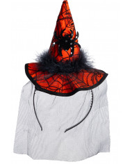 Mini orange witch hat with spider and veil, height cm.14, which Mini orange witch hat with spider and veil, height cm.14, which