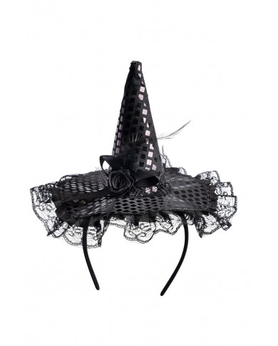 Mini black witch hat in satin with bow, height cm.16, which can