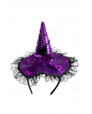 Mini purple witch hat in satin with bow, height cm.16, which