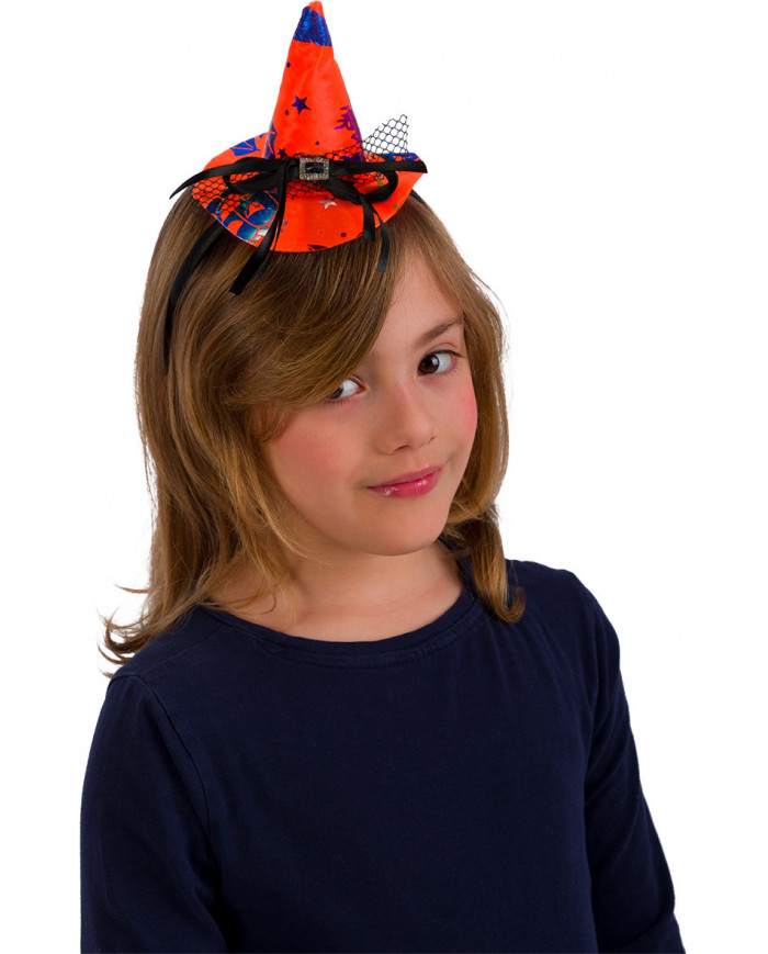 Mini orange witch hat with multicolor decorations, height cm.9 Mini orange witch hat with multicolor decorations, height cm.9