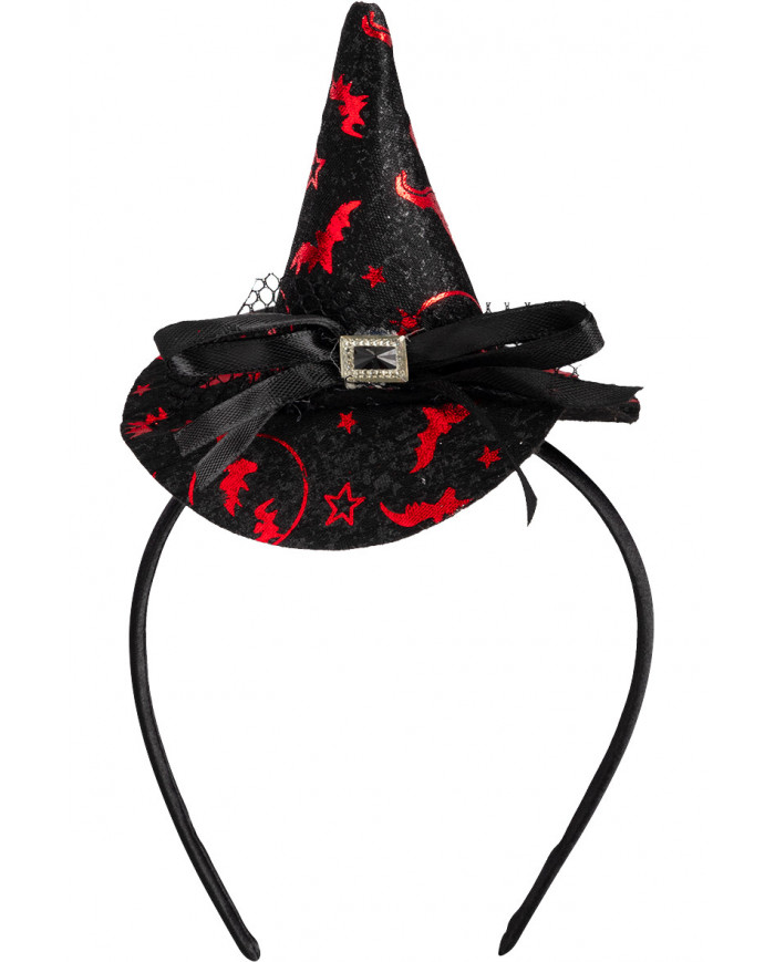 Mini black witch hat with red decorations, height cm.9, which