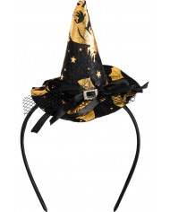 Mini black witch hat with gold decorations, height cm.9, which Mini black witch hat with gold decorations, height cm.9, which
