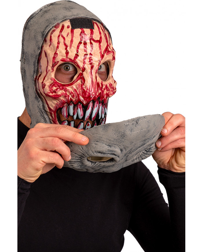 Full-face alien latex mask, the front part comes off showing Full-face alien latex mask, the front part comes off showing