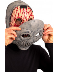 Full-face alien latex mask, the front part comes off showing Full-face alien latex mask, the front part comes off showing