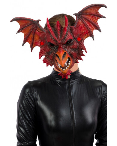 Eva mask depicting a red winged monster, ideal for horror and Eva mask depicting a red winged monster, ideal for horror and