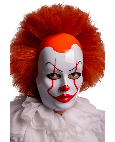 Plastic mask taken from the horror film IT to impersonate the