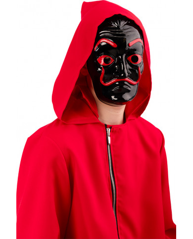 Maschera in plastica nera con decorazioni rosse del famoso Maschera in plastica nera con decorazioni rosse del famoso