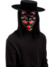 Black plastic mask with red decorations of V, fictional