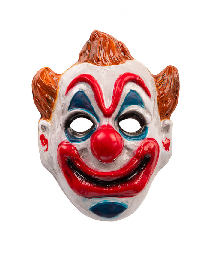 Plastic mask with the likeness of a scary clown, suitable for