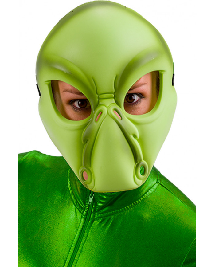 Máscara alienígena verde de plástico duro en bolsa con solapa de