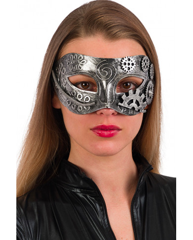 Chinless steampunk silver mask made of plastic with gears.