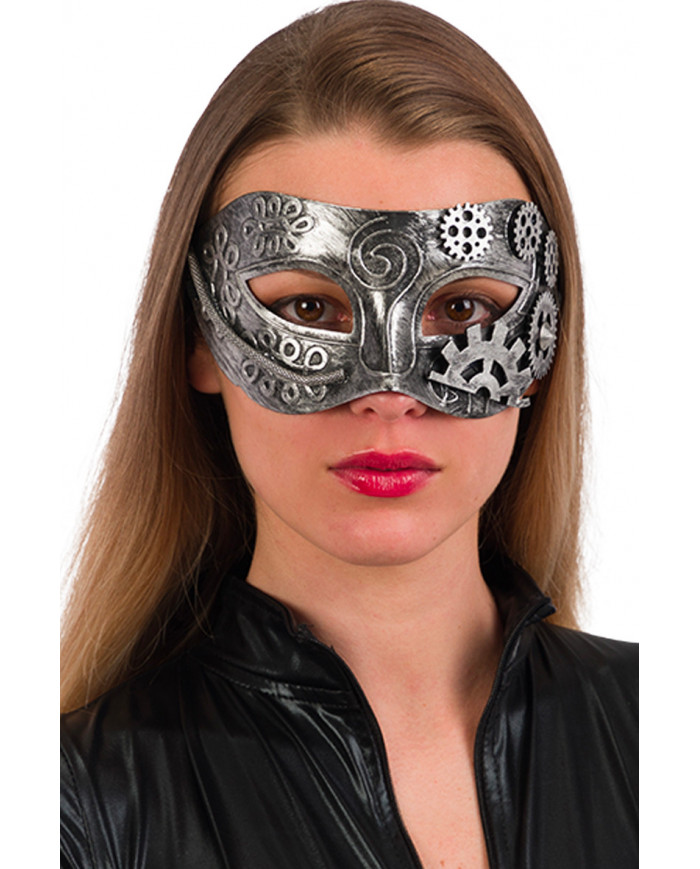 Chinless steampunk silver mask made of plastic with gears.