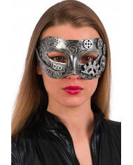 Chinless steampunk silver mask made of plastic with gears.
