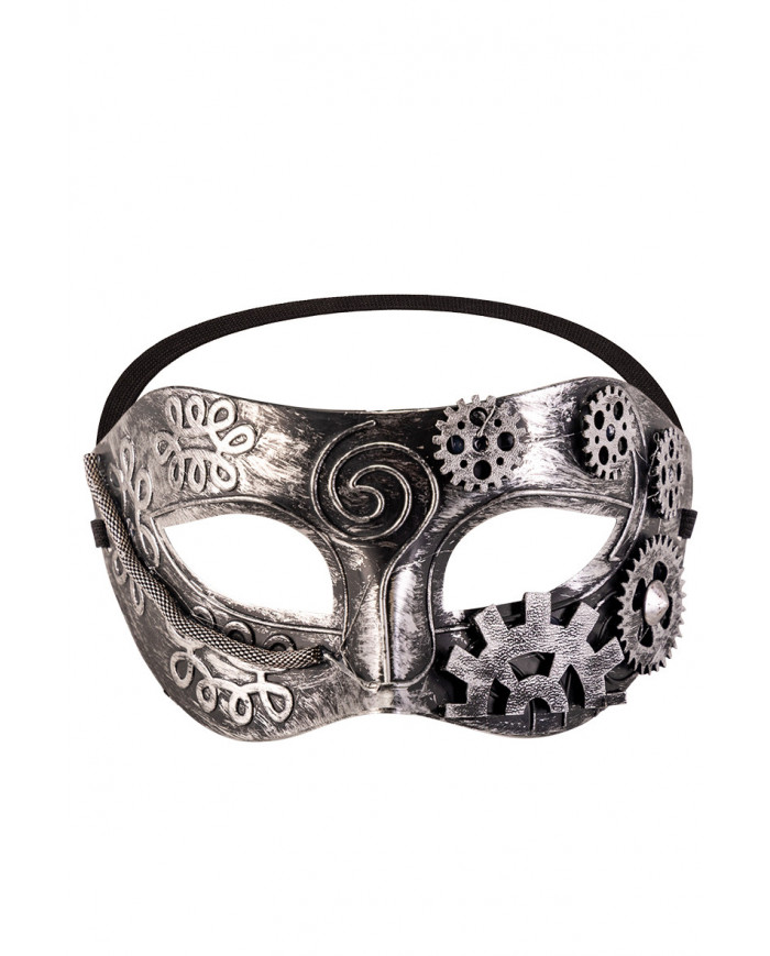 Chinless steampunk silver mask made of plastic with gears.