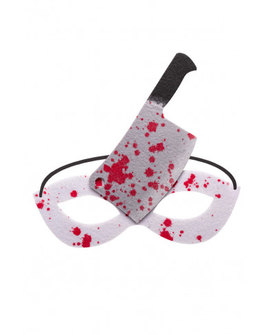 White fabric chinless mask with axe and blood stains. Ideal to White fabric chinless mask with axe and blood stains. Ideal to