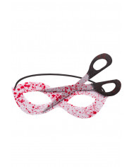 White fabric chinless mask with scissors and blood stains. White fabric chinless mask with scissors and blood stains.