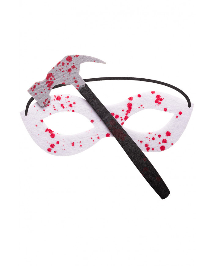 White fabric chinless mask with hammer and blood stains. Ideal White fabric chinless mask with hammer and blood stains. Ideal