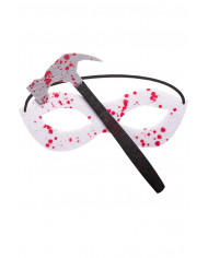 White fabric chinless mask with hammer and blood stains. Ideal White fabric chinless mask with hammer and blood stains. Ideal