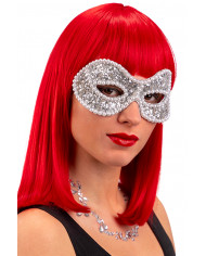Silver chinless mask decorated with sequins and pearls. An Silver chinless mask decorated with sequins and pearls. An