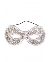 Silver chinless mask decorated with sequins and pearls. An Silver chinless mask decorated with sequins and pearls. An