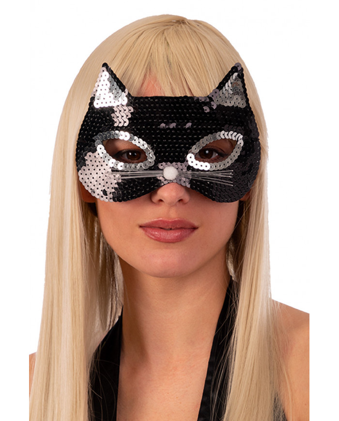 Black cat chinless mask decorated with sequins, one of the most Black cat chinless mask decorated with sequins, one of the most