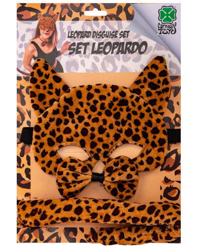 Leopard set for kid consisting of chinless mask, tail and bow