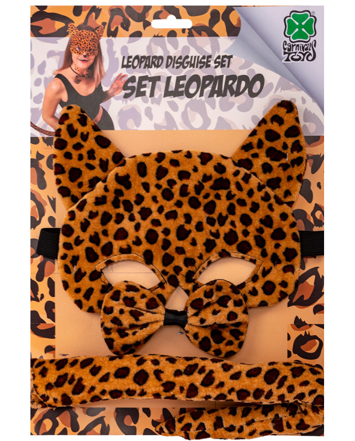 Leopard set for kid consisting of chinless mask, tail and bow