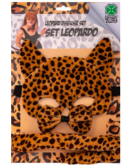Leopard set for kid consisting of chinless mask, tail and bow