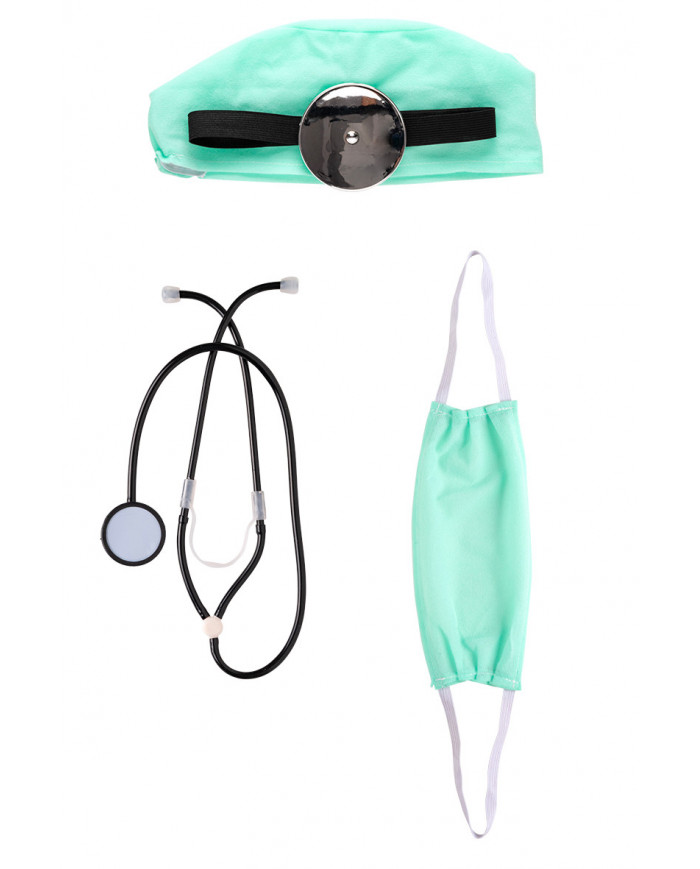Medical set consisting of cap, mask, stethoscope and reflector Medical set consisting of cap, mask, stethoscope and reflector