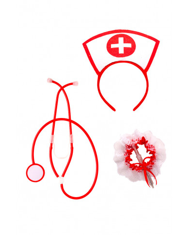 Nurse set consisting of headband, stethoscope, syringe pen and