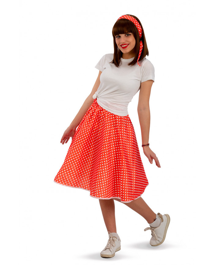 Set años '50 rojo (falda de unos 60 cm de largo, fular) en bolsa con