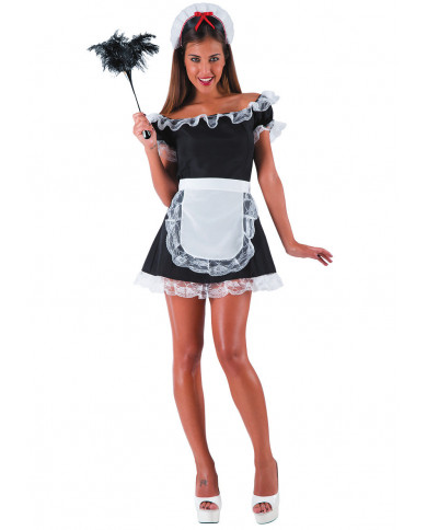 Waitress costume with fabric dress lace bordered and apron.