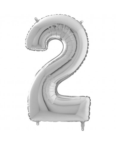 Silver foil balloon in the shape of the number 2, height Silver foil balloon in the shape of the number 2, height