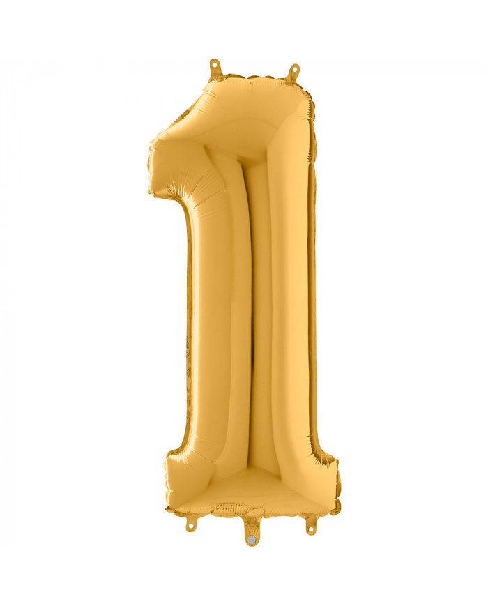 Gold foil balloon in the shape of the number 1, height cm.100