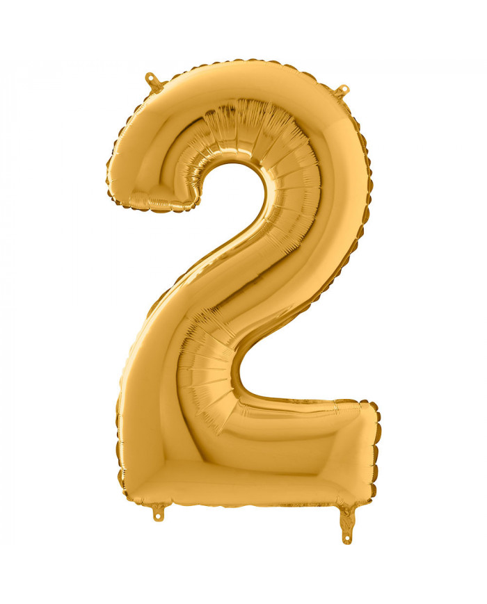 Gold foil balloon in the shape of the number 2, height cm.100