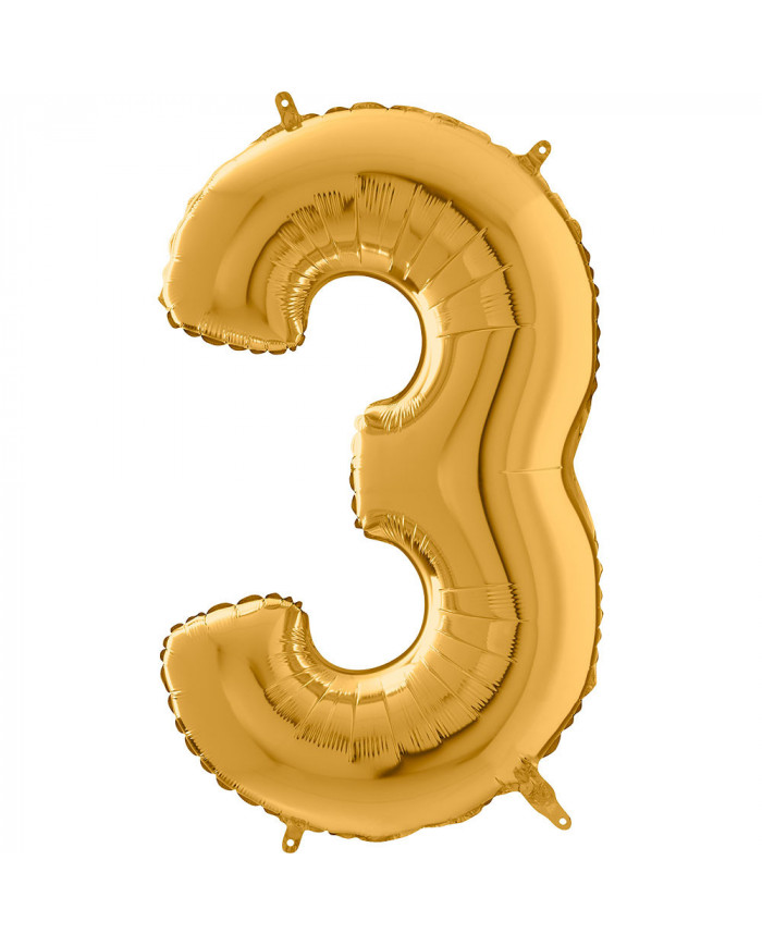 Gold foil balloon in the shape of the number 3, height cm.100