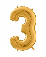 Gold foil balloon in the shape of the number 3, height cm.100