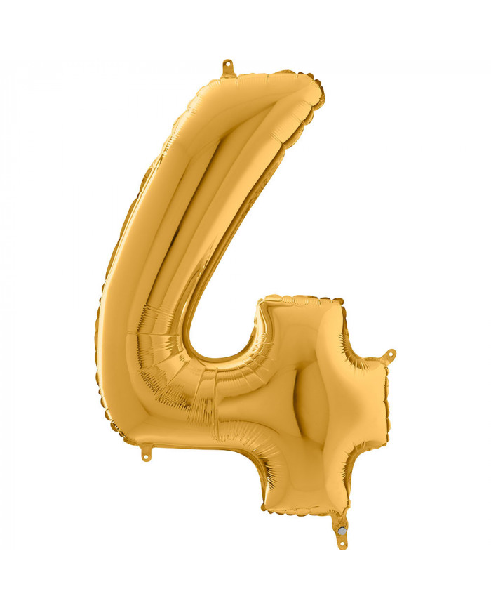 Gold foil balloon in the shape of the number 4, height cm.100