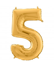 Gold foil balloon in the shape of the number 5, height cm.100