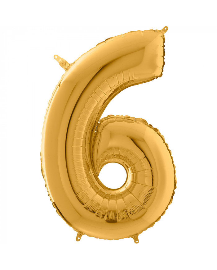Gold foil balloon in the shape of the number 6, height cm.100