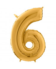 Gold foil balloon in the shape of the number 6, height cm.100